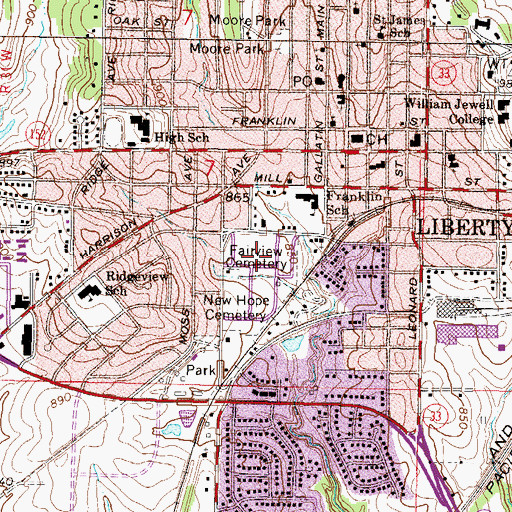 Topographic Map of Fairview Cemetery, MO