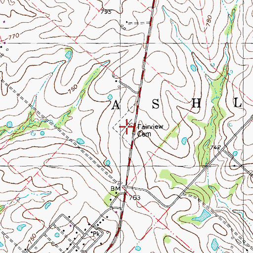 Topographic Map of Fairview Cemetery, MO