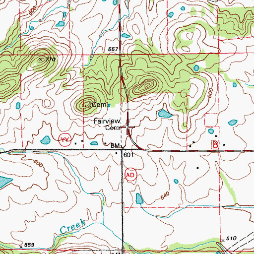 Topographic Map of Fairview Cemetery, MO