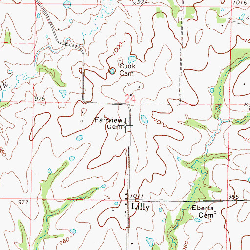 Topographic Map of Fairview Cemetery, MO