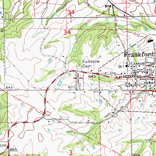 Topographic Map of Fairview Cemetery, MO