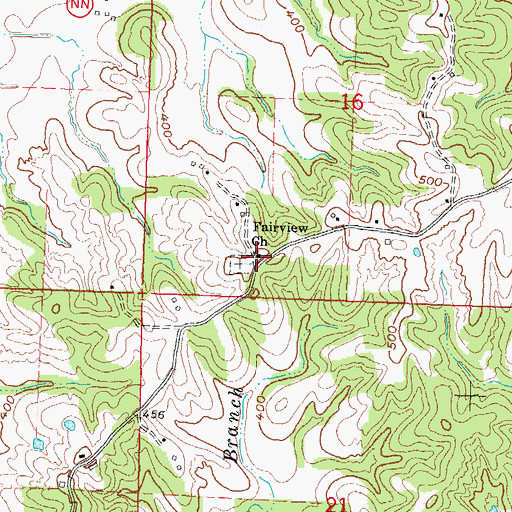 Topographic Map of Fairview Church, MO