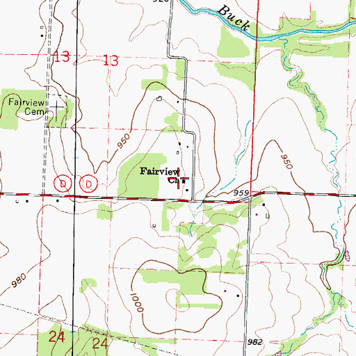 Topographic Map of Fairview Church, MO