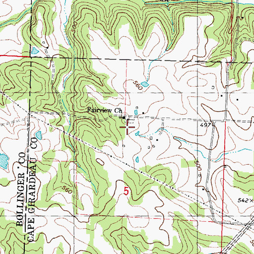 Topographic Map of Fairview Church, MO