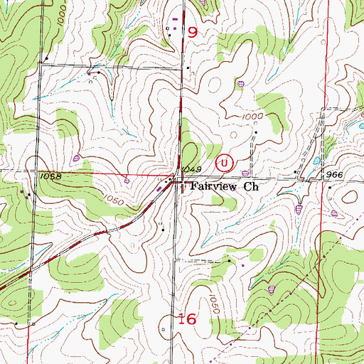 Topographic Map of Fairview Church, MO