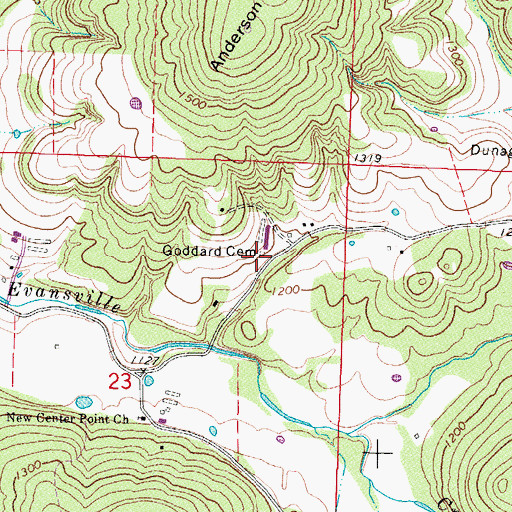 Topographic Map of Goddard Cemetery, AR
