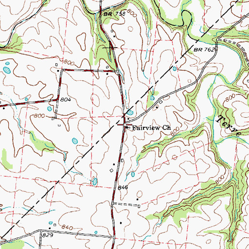 Topographic Map of Fairview Church, MO