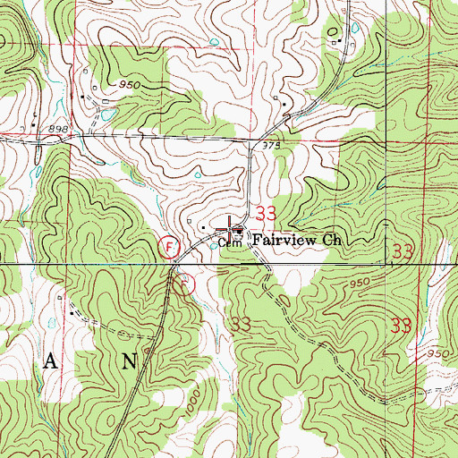 Topographic Map of Fairview Church, MO