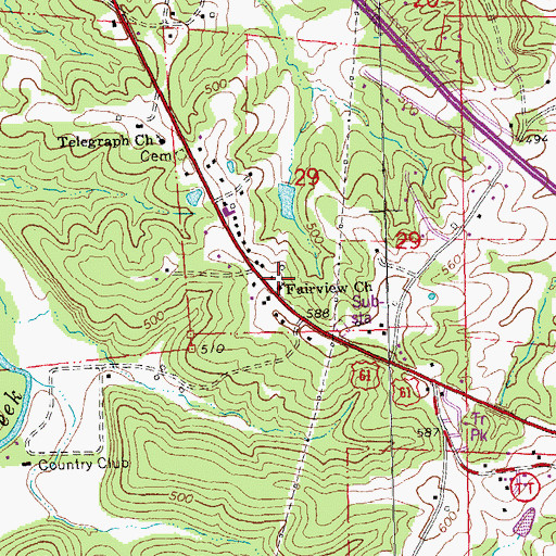 Topographic Map of Fairview Church, MO