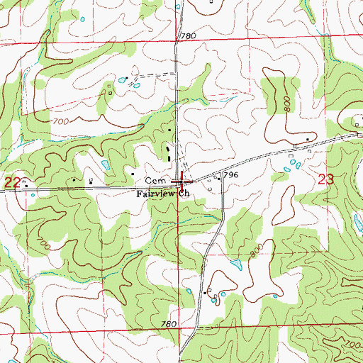 Topographic Map of Fairview Church, MO