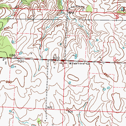 Topographic Map of Fairview Church, MO