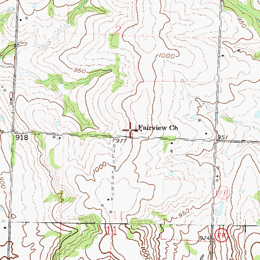 Topographic Map of Fairview Church, MO