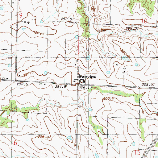 Topographic Map of Fairview Church, MO