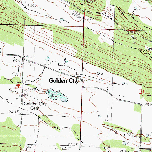 Topographic Map of Golden City, AR