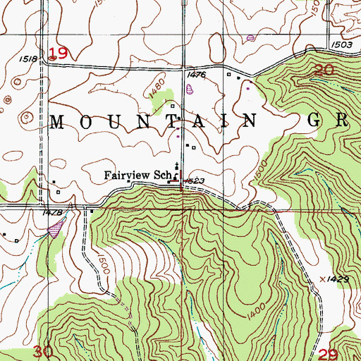 Topographic Map of Fairview School, MO