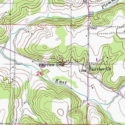 Topographic Map of Fairview School, MO