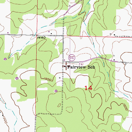 Topographic Map of Fairview School, MO