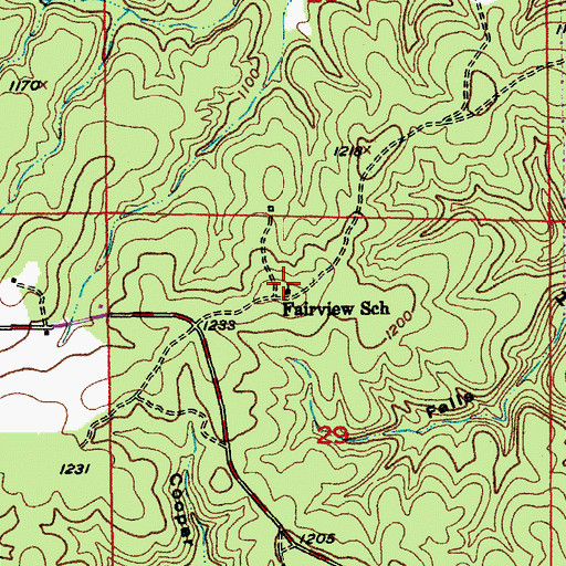 Topographic Map of Fairview School, MO