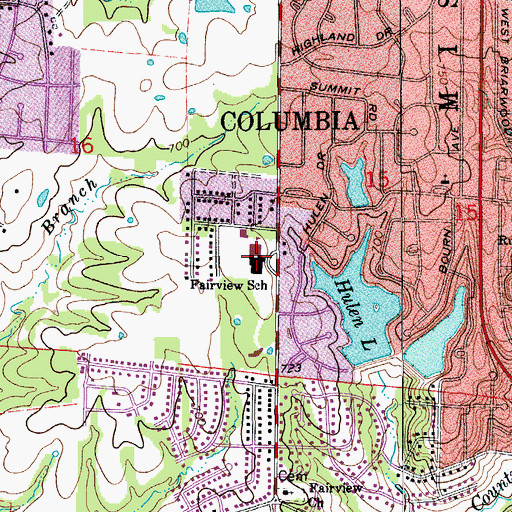 Topographic Map of Fairview Elementary School, MO