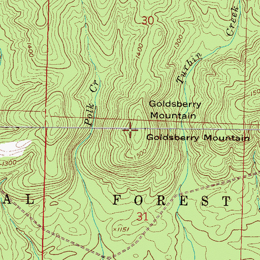 Topographic Map of Goldsberry Mountain, AR
