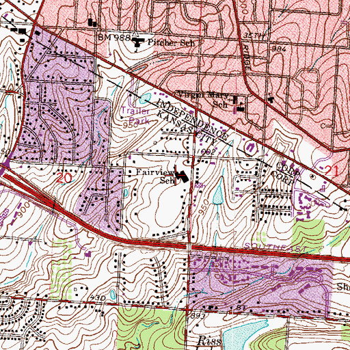 Topographic Map of Fairview Alternative School, MO