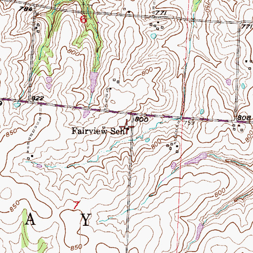 Topographic Map of Fairview School (historical), MO