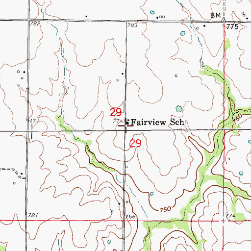 Topographic Map of Fairview School (historical), MO