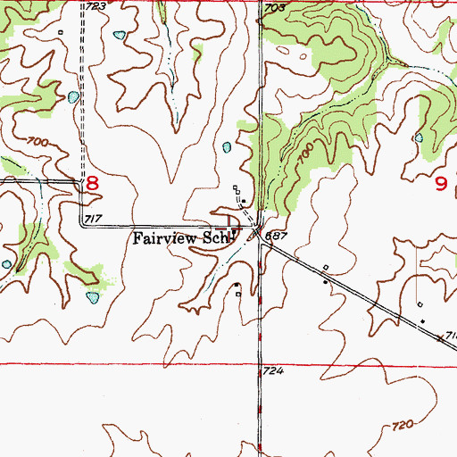 Topographic Map of Fairview School, MO