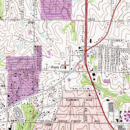 Topographic Map of Faith Church, MO