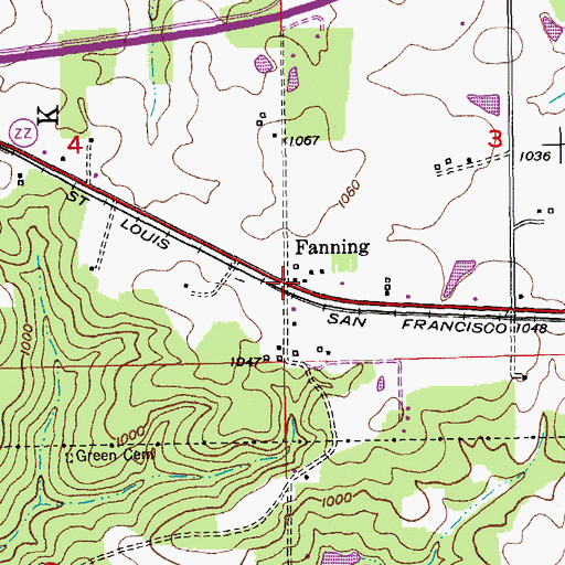 Topographic Map of Fanning, MO