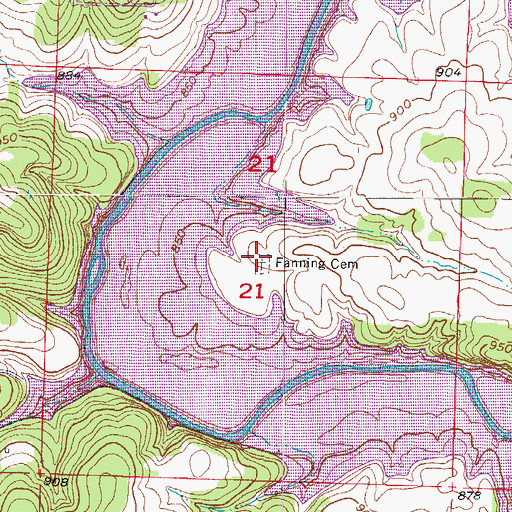 Topographic Map of Fanning Cemetery, MO