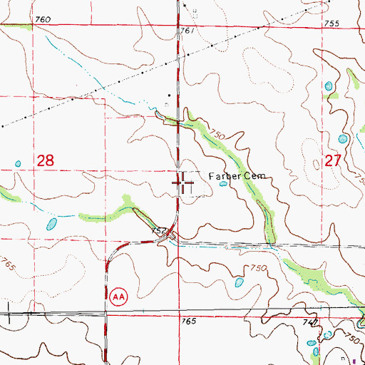 Topographic Map of Farber Cemetery, MO