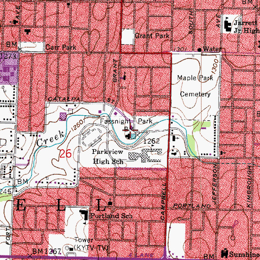 Topographic Map of Fassnight Park, MO