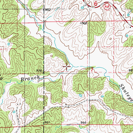 Topographic Map of Featherly Branch, MO