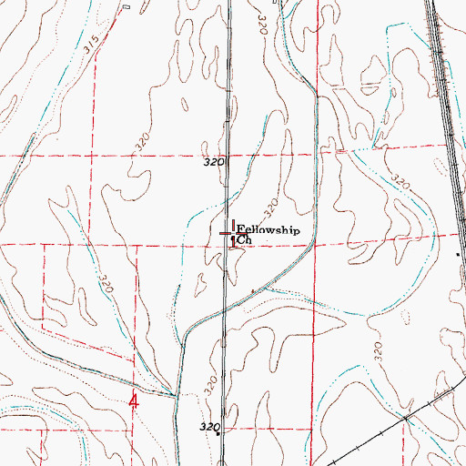 Topographic Map of Fellowship Church, MO