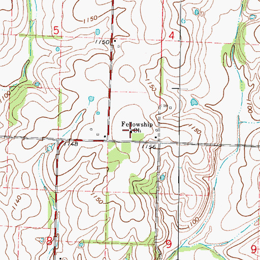 Topographic Map of Fellowship Church, MO