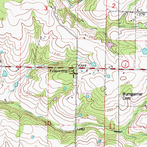 Topographic Map of Fellowship Church, MO