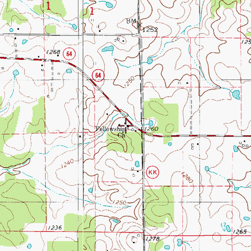 Topographic Map of Fellowship Church, MO
