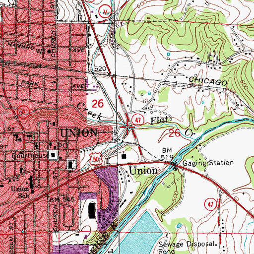 Topographic Map of Fenton Creek, MO