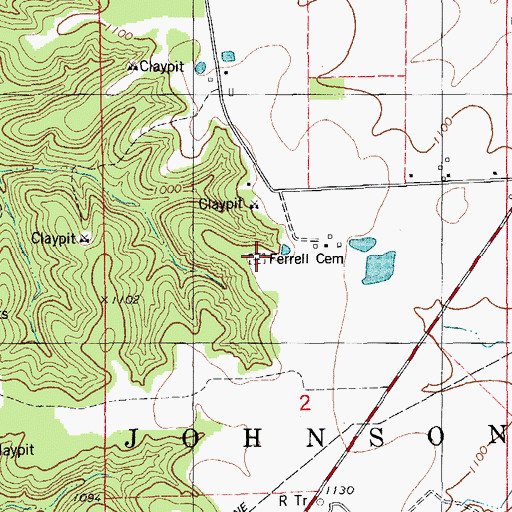 Topographic Map of Ferrell Cemetery, MO
