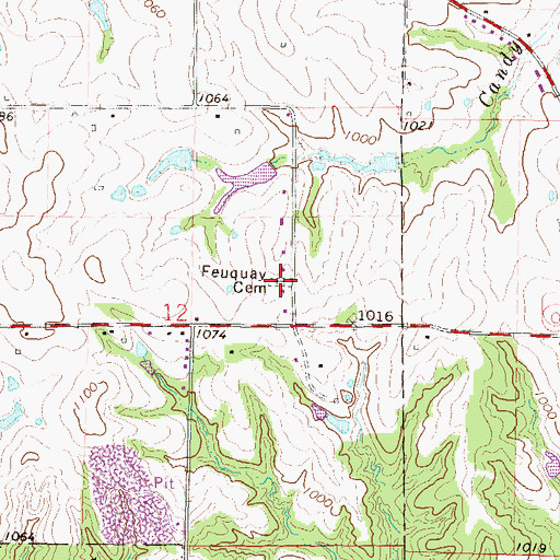 Topographic Map of Feuquay Cemetery, MO
