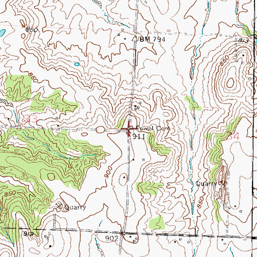 Topographic Map of Fewel Cemetery, MO