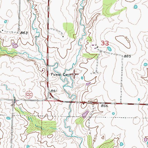 Topographic Map of Fewel Cemetery, MO