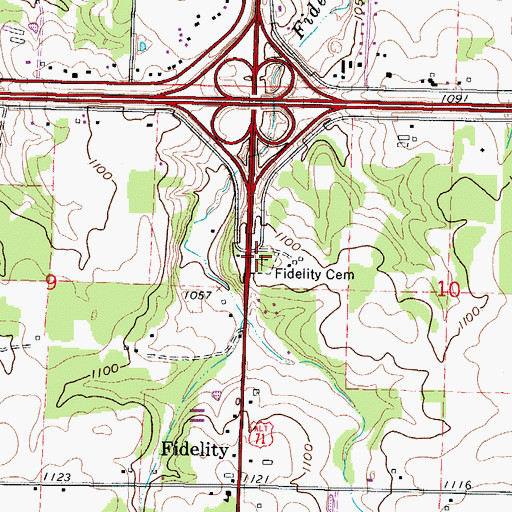Topographic Map of Fidelity Cemetery, MO