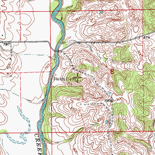 Topographic Map of Fields Cemetery, MO