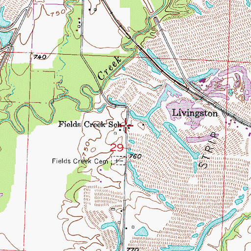 Topographic Map of Fields Creek School (historical), MO
