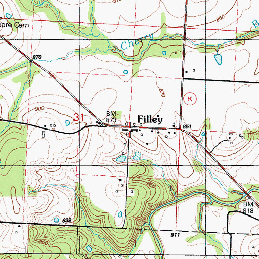 Topographic Map of Filley, MO