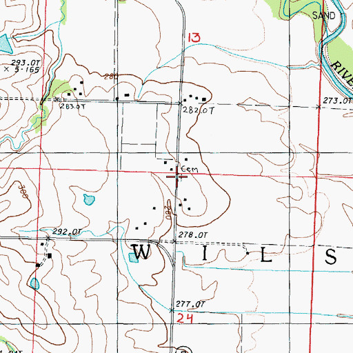 Topographic Map of Finders Cemetery, MO