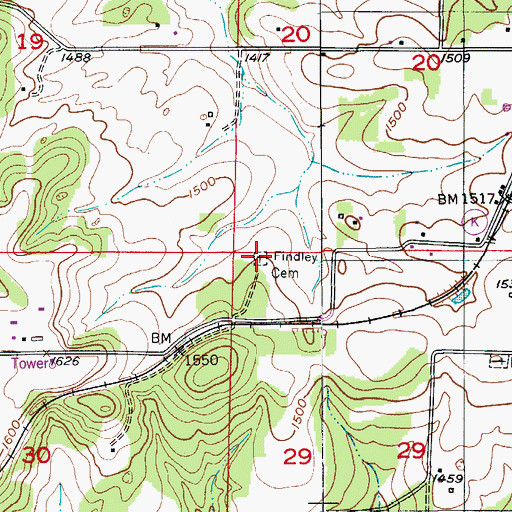 Topographic Map of Findley Cemetery, MO