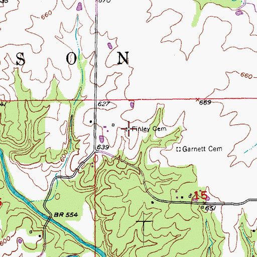 Topographic Map of Finley Cemetery, MO